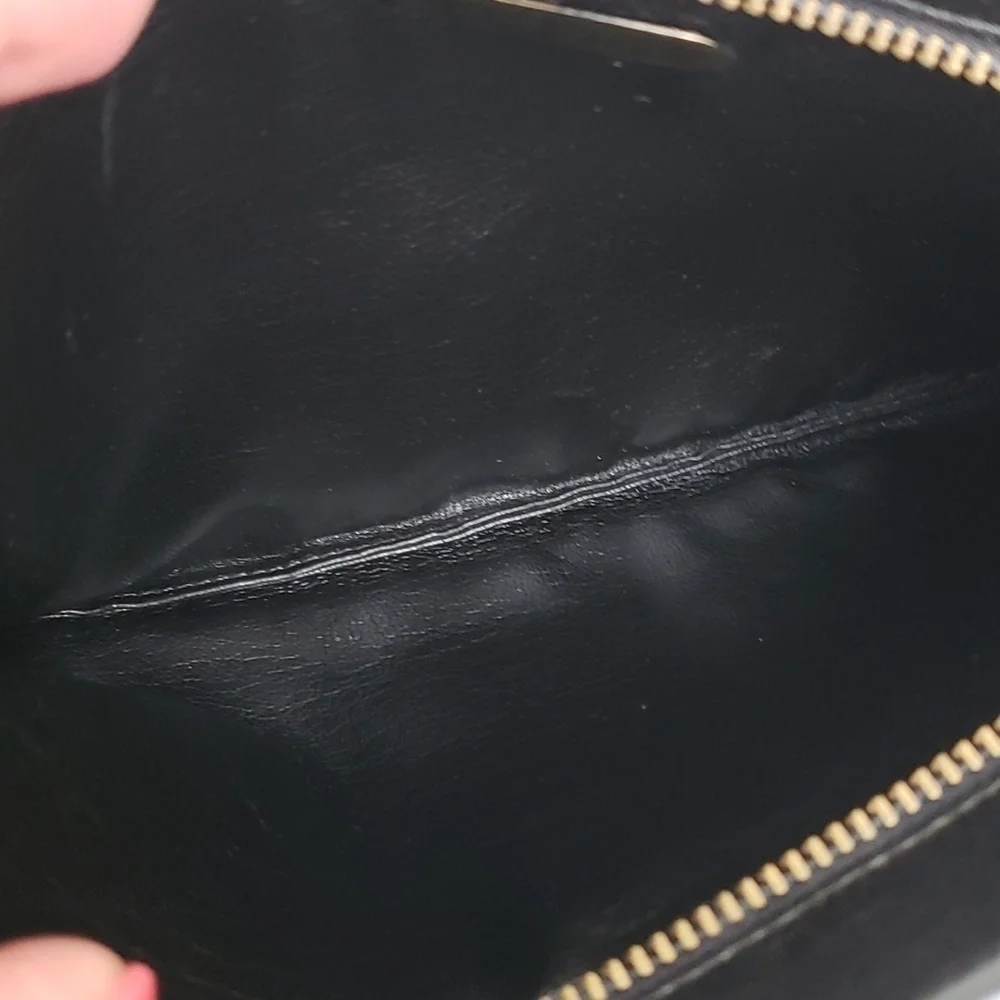 Anne Klein Clutch Bag By Calderon Black Leather with Bronze Trim EUC